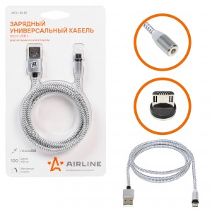 Кабель USB- microUSB 2.4A 1м с магнитный коннектором AIRLINE Серый в блистере (ACH-M-18 (00000167382)) ACH-M-18 AIRLINE