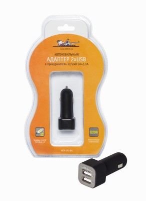 Зарядное устройство (адаптер) 12/24V USBх2 (1.0А+2.1А) AIRLINE Черный/серебро в блистере (ACH-2U-04 (00000097755)) ACH-2U-04 AIRLINE