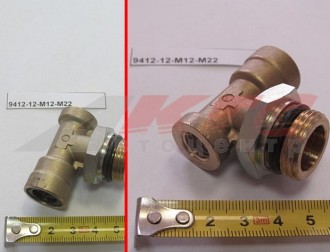 Фитинг (быстросъем) на трубки Т-образный (металл 12 мм-М12х1,5-М22х1,5) (9412-12-М12-М22)