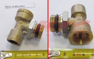 Фитинг (быстросъем) на трубки Т-образный (металл 12 мм-М22х1,5-М16х1,5) (9412-12-М22-М16)