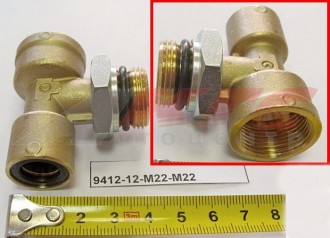 Фитинг (быстросъем) на трубки Т-образный (металл 12 мм-М22х1,5-М22х1,5) (9412-12-М22-М22)